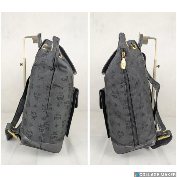 Vintage MCM Visetos Monogram Black Drawstring Nylon Backpack . main image 11